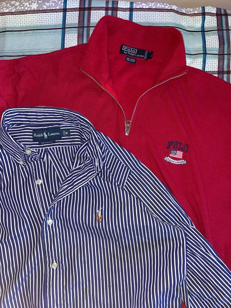 Red Polo jacket and striped shirt